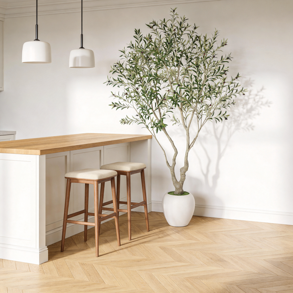 8FT Artificial Olive Tree With Decorative White Pot, Tall Indoor & Covered Outdoor Decorative Tree, 1pc/set Media 2