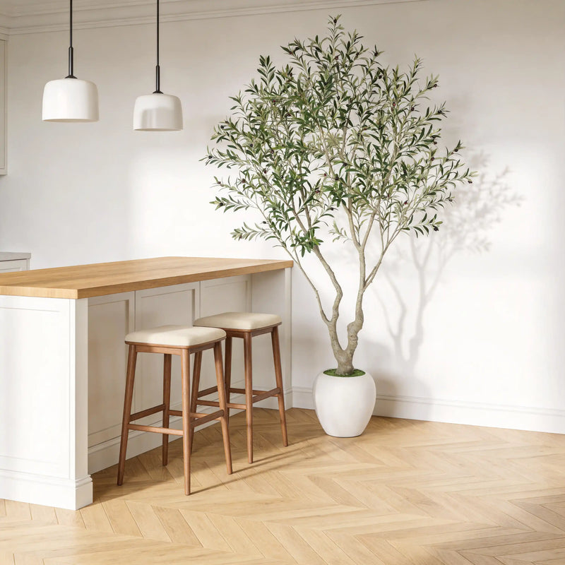8FT Artificial Olive Tree With Decorative White Pot, Tall Indoor & Covered Outdoor Decorative Tree, 1pc/set