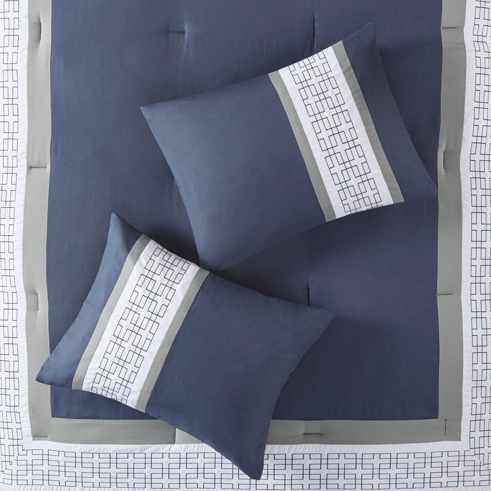 8 Piece Embroidered Comforter Set Navy Cal King Media 2