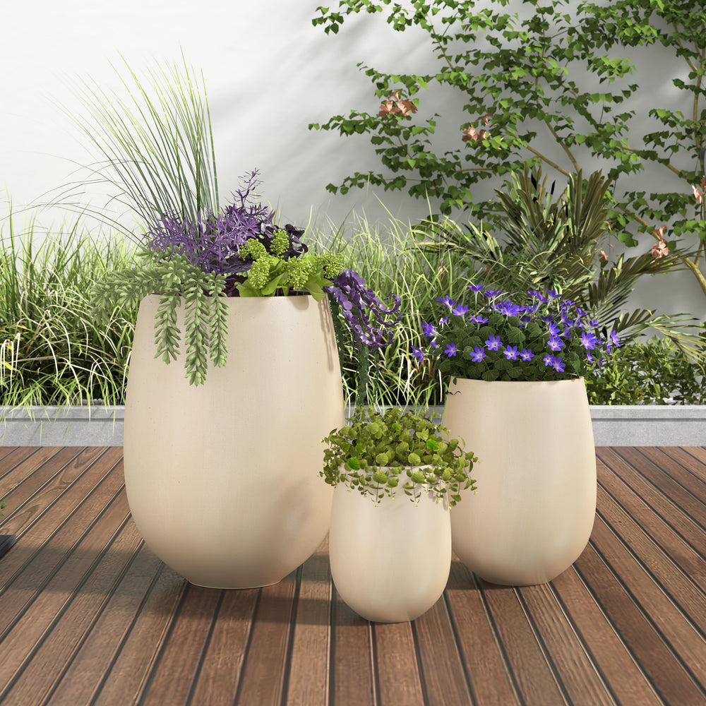 U_STYLE Lightweight Round MGO Outdoor Planter Set-3 Sizes (15.6''/10.74''/7.3''),Large Outdoor Indoor Flower Pots with Drainage Hole,Perfect for Lawn, Patio, Poolside & Indoor Decor Media 1