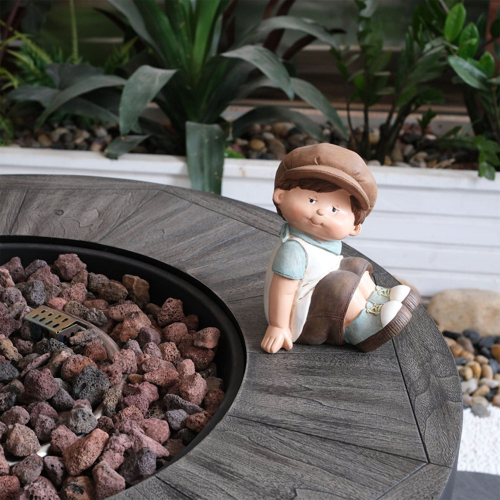 Outdoor Propane Fire Pit Concrete Stonecrest & Lava Rocks Cover Included Media 11