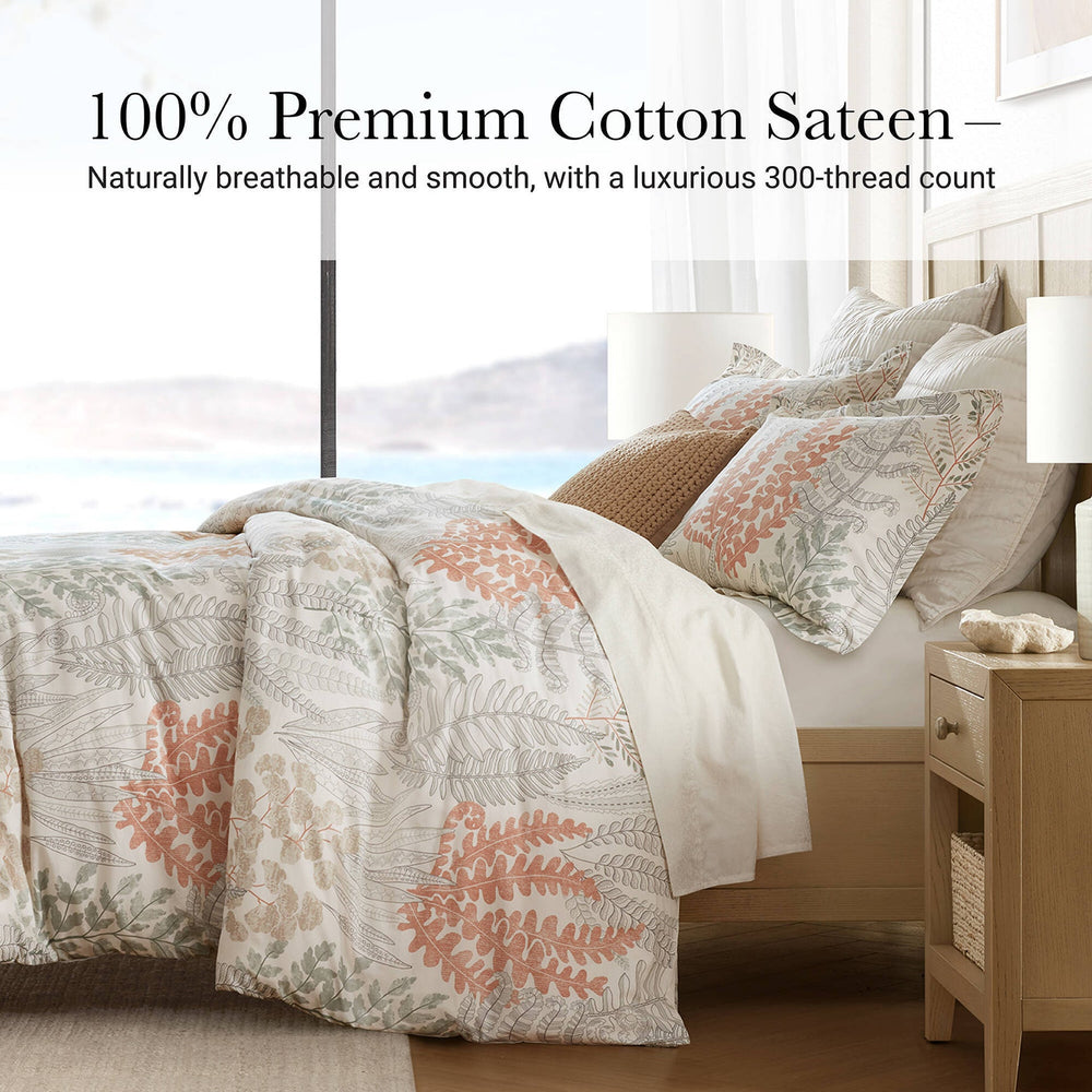 3-Piece Full/Queen 100% Cotton Sateen Duvet Cover Set,Terracotta/Linen Media 7