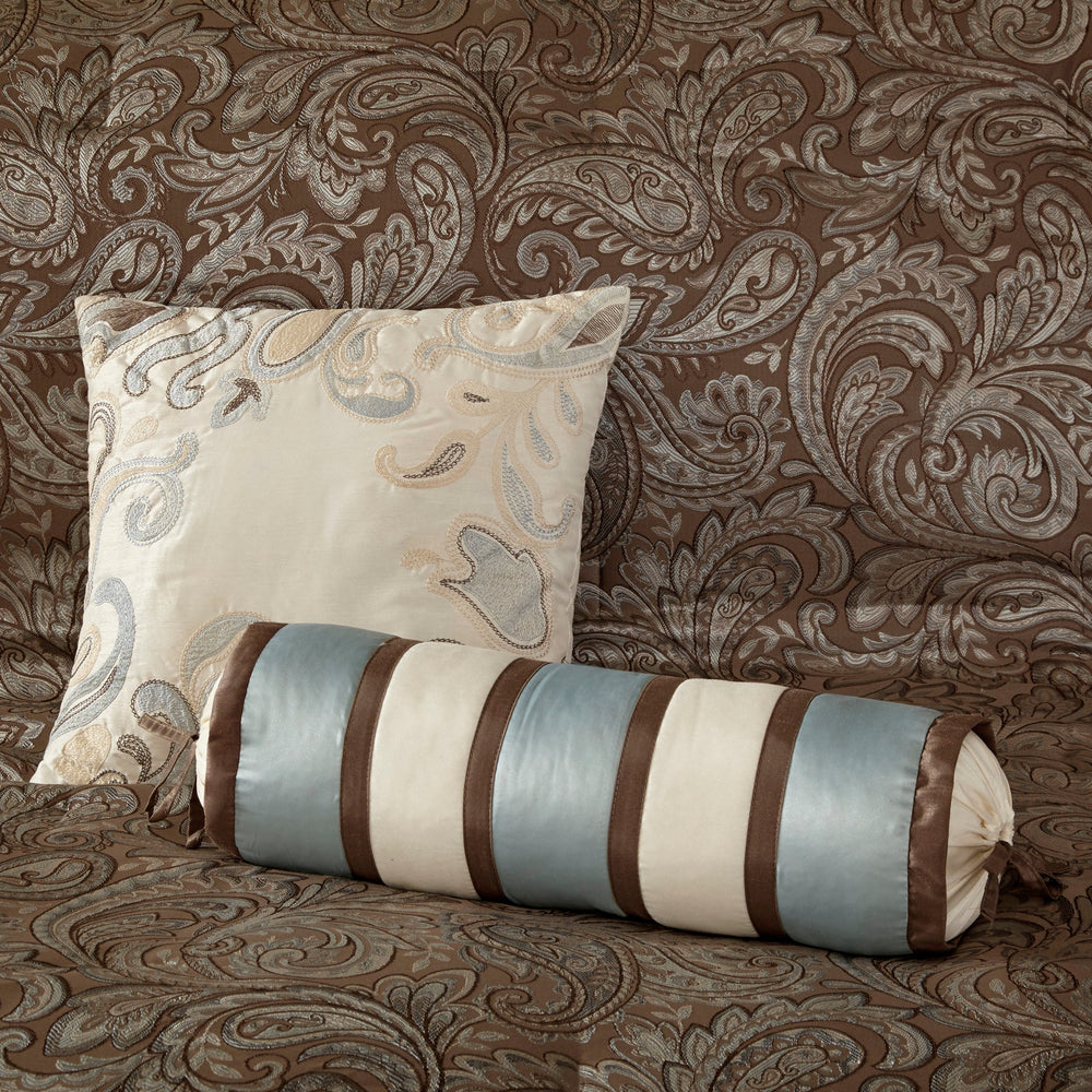12 Piece Comforter Set with Cotton Bed Sheets Blue/Brown Cal King Media 2