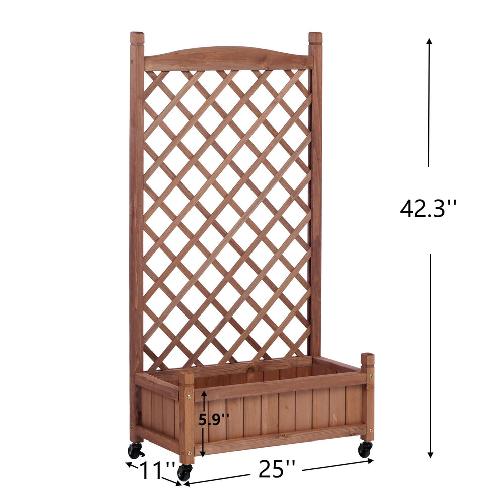 Natural Wood Raised Garden Bed with Trellis 2 Pack, Outdoor Planter Box & Plant Stand for Climbing Plants, Brown Solid Wood, 25L x 11W x 42.3H inches Media 3
