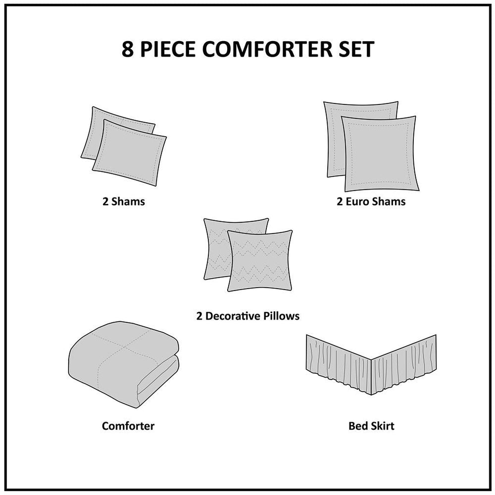 8 Piece Jacquard Comforter Set Navy/Silver Cal King Media 10