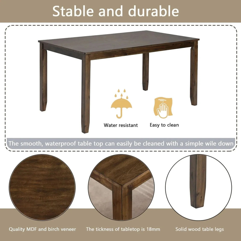 Dining Room Set Acacia Wood Walnut Rectangular Table 6 Seat with Chairs Bench Media 8