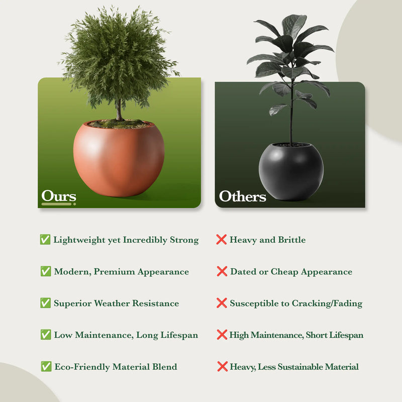 DTY Fiberstone Globe Planter Indoor Outdoor — Lightweight Sphere Ball Pot for Olive Tree, Monstera & Palm | Fiberglass Stone | UV Resistant, Drainage Hole | 2 Coco Mats | Black | 12.6" D × 10" H