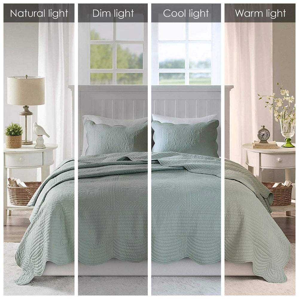 3 Piece Reversible Scalloped Edge Quilt Set Seafoam Full/Queen Media 6