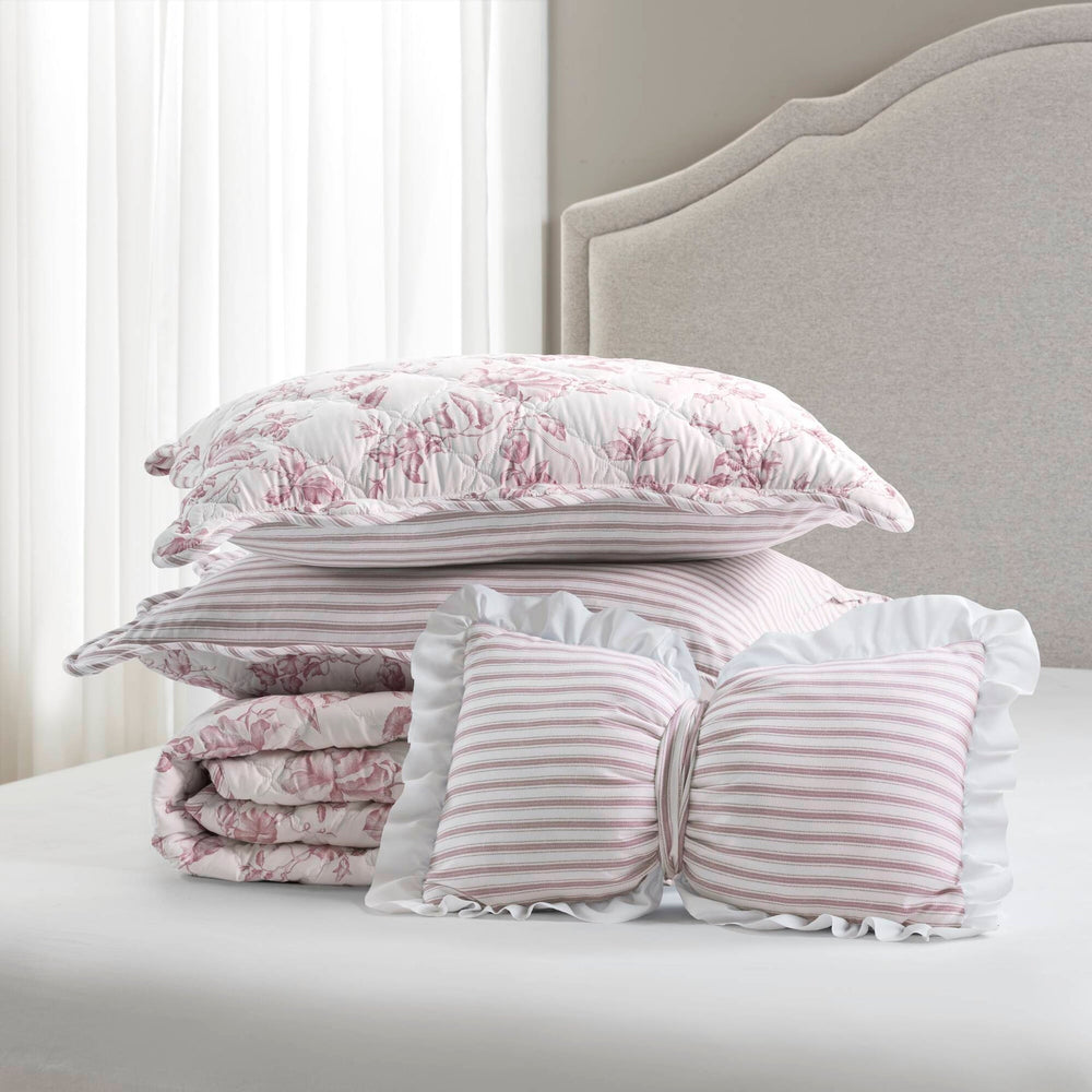 4 Pieces Full/Queen  Quilt Set with Decorative Pillow,Pink Media 13