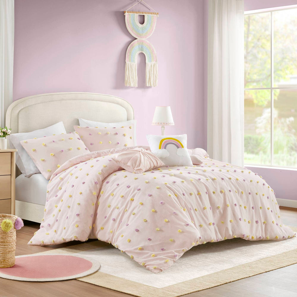 5PCS Full/Queen Cotton Jacquard Pom Pom Comforter Set Media 21