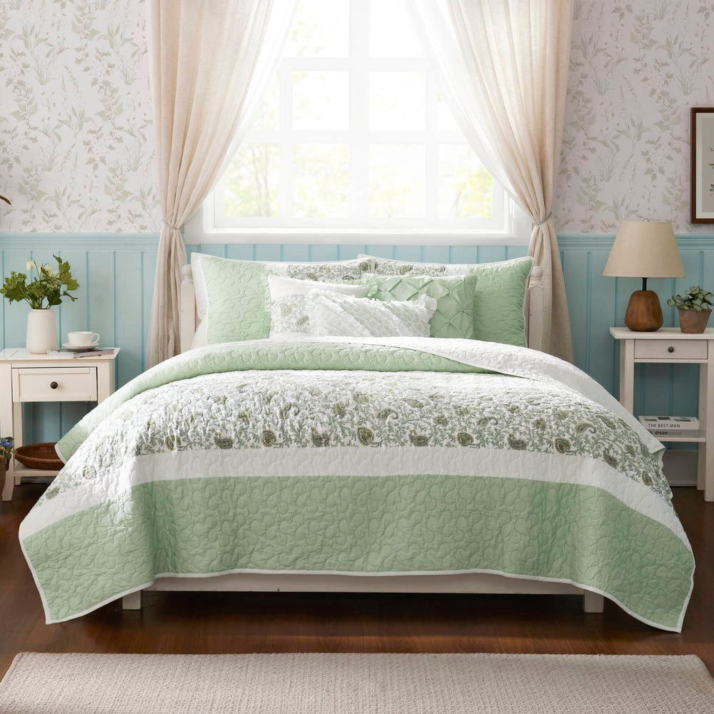 6 Piece Cotton Percale Quilt Set with Throw Pillows Full/Queen Media 9