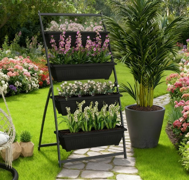 Outdoor Plant Stand Grow Container for Vegetable & Flowers,4-Tier Vertical Raised Garden Planter with 4 Boxes Media 4