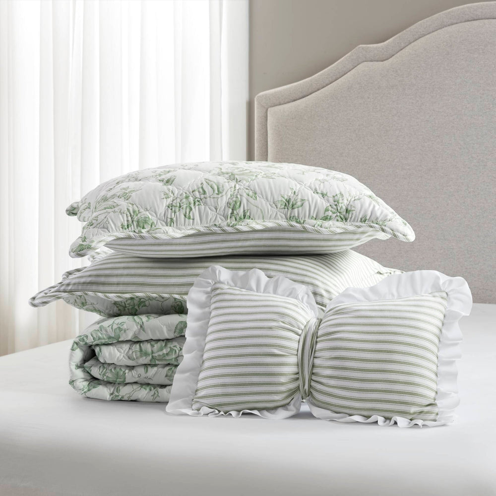 4 Pieces Full/Queen  Quilt Set with Decorative Pillow,Green Media 21