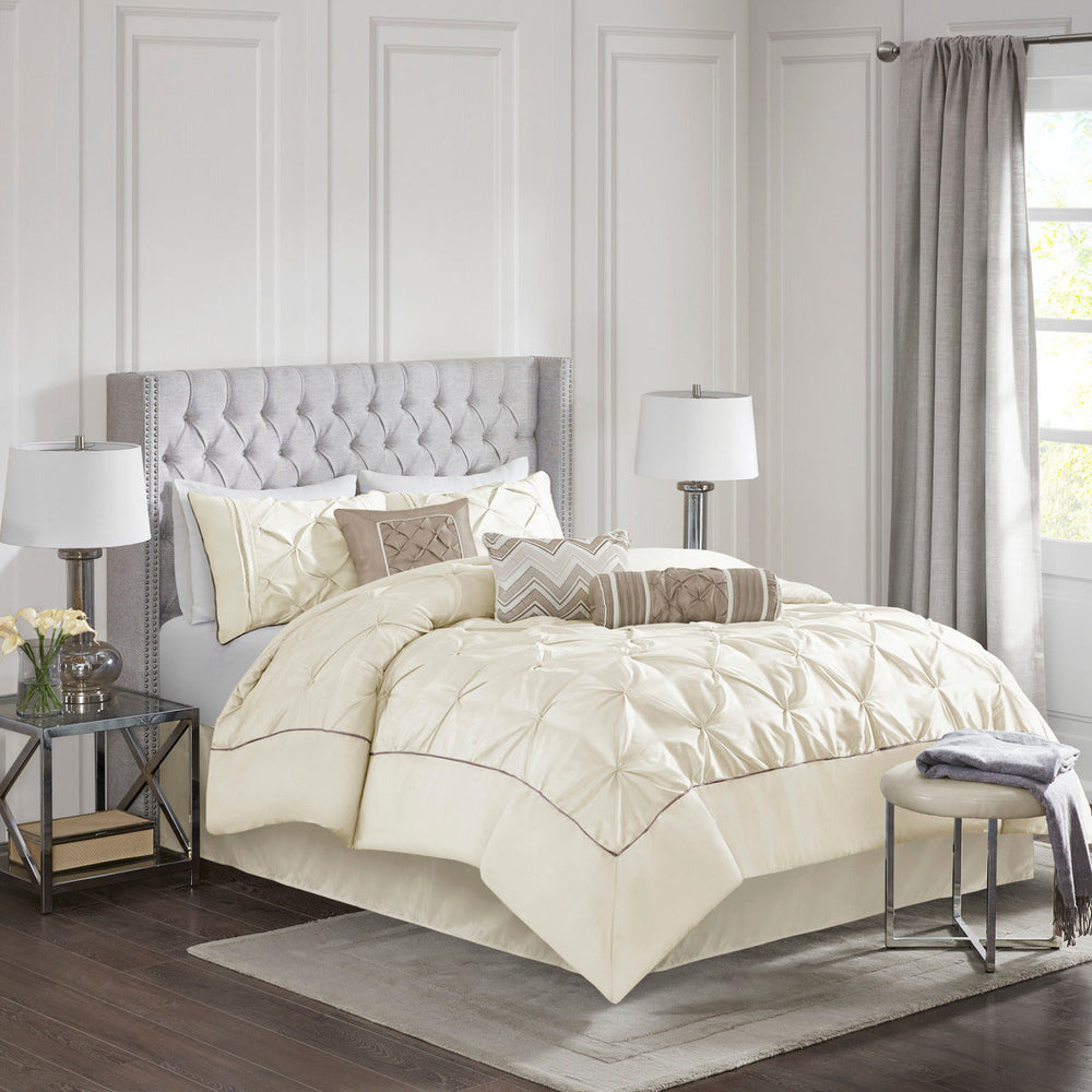 7 Piece Tufted Comforter Set Ivory Queen Media 1