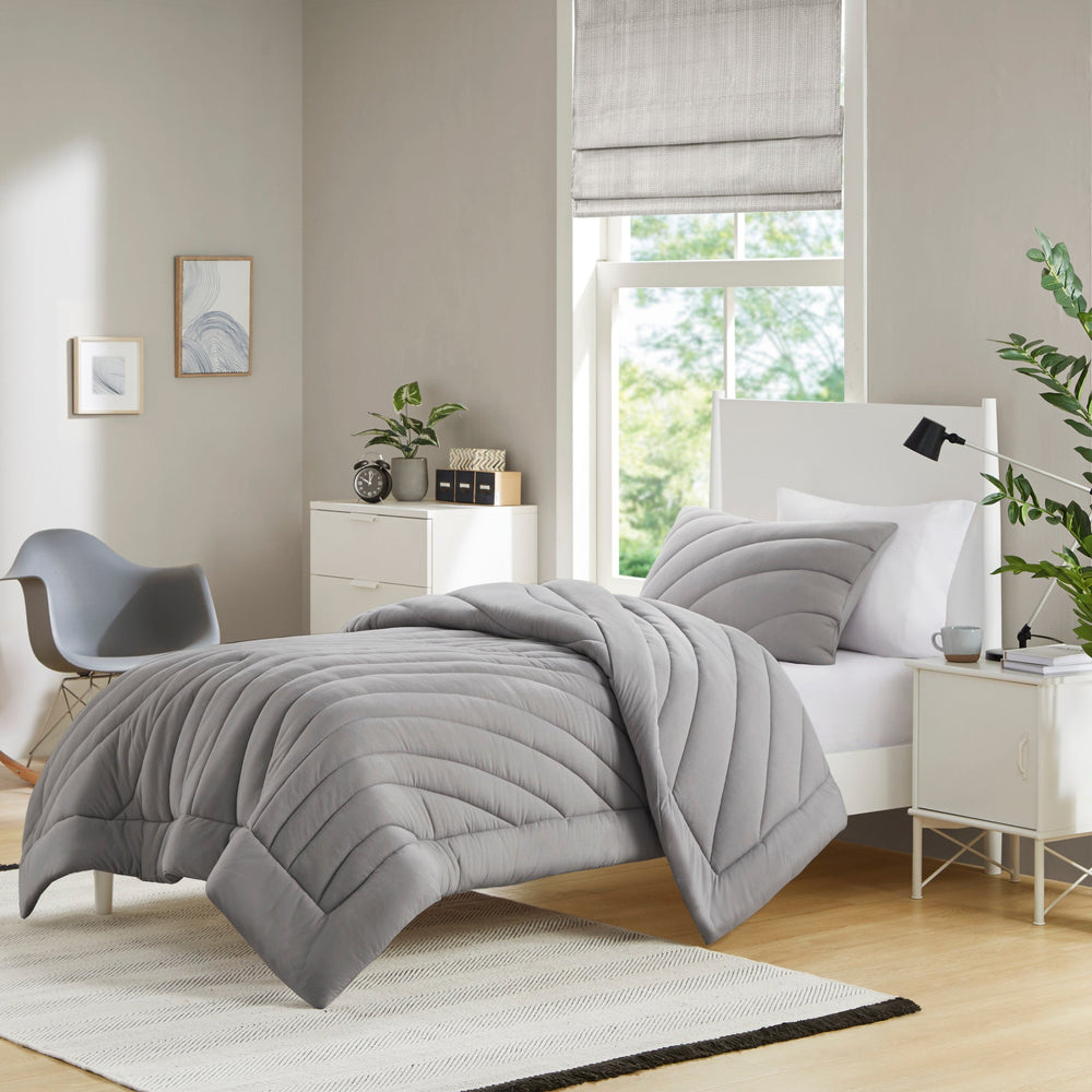 3 PCS Full/Queen Poly Jersey Puffy Comforter Set Gray Media 12