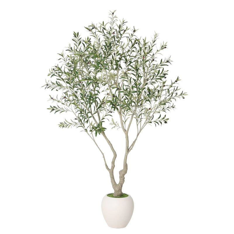 8FT Artificial Olive Tree With Decorative White Pot, Tall Indoor & Covered Outdoor Decorative Tree, 1pc/set