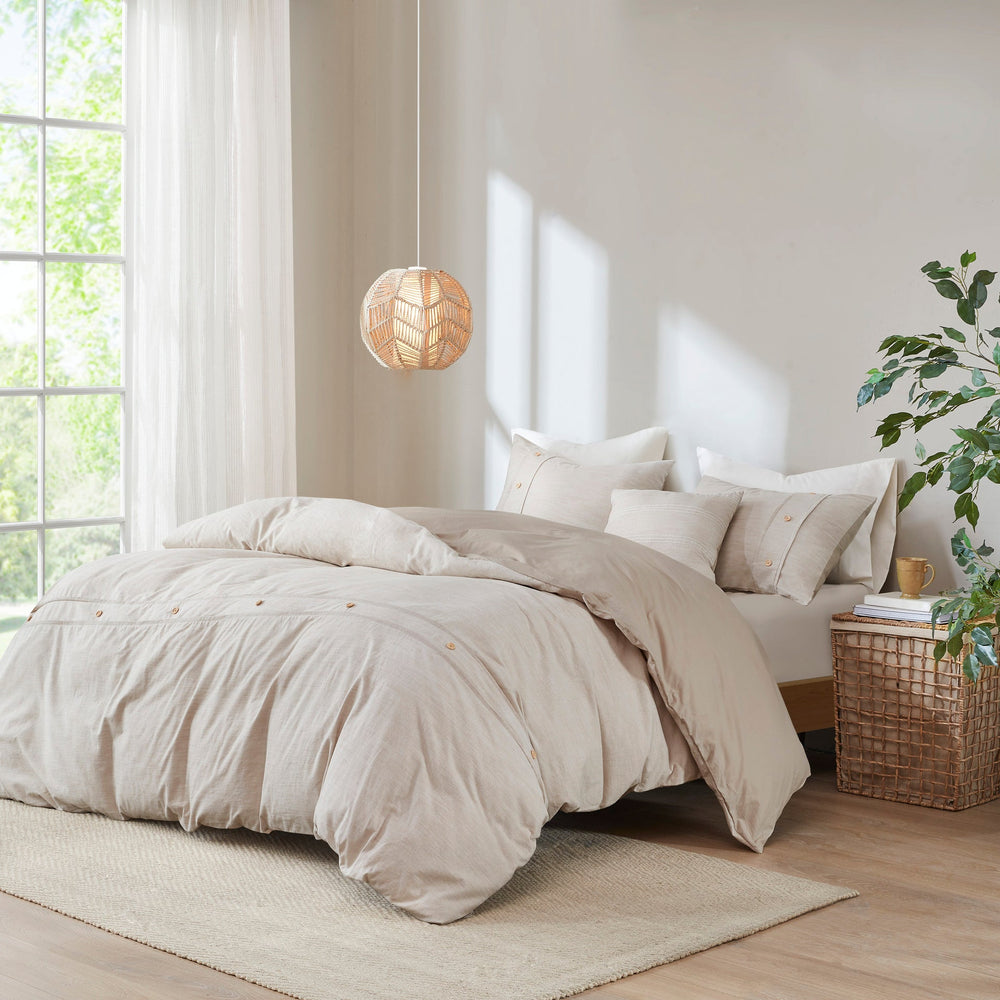 5 Piece Organic Cotton Oversized Comforter Cover Set w/removable insert Natural Full/Queen Media 1
