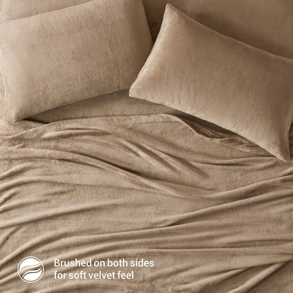 3 PCS Twin Micro Plush Sheet Set Taupe Media 3