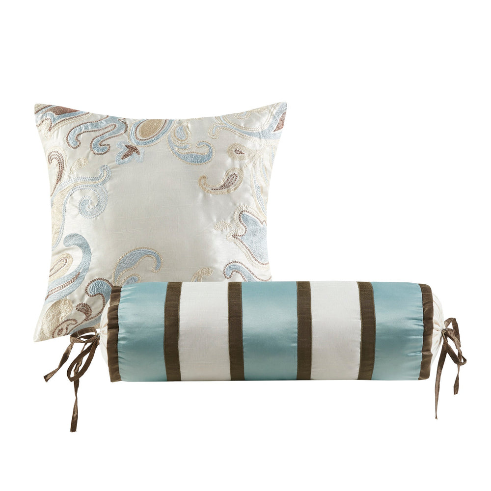5 Piece Jacquard Bedspread Set with Throw Pillows Blue/Brown Queen Media 9