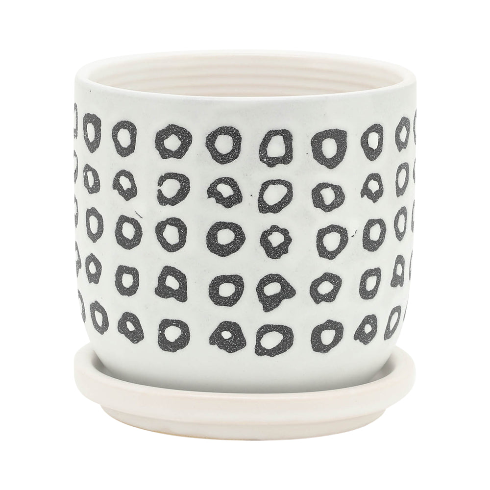 S/2 5/6' AZTEC PLANTER W/ SAUCER, BLACK Media 2