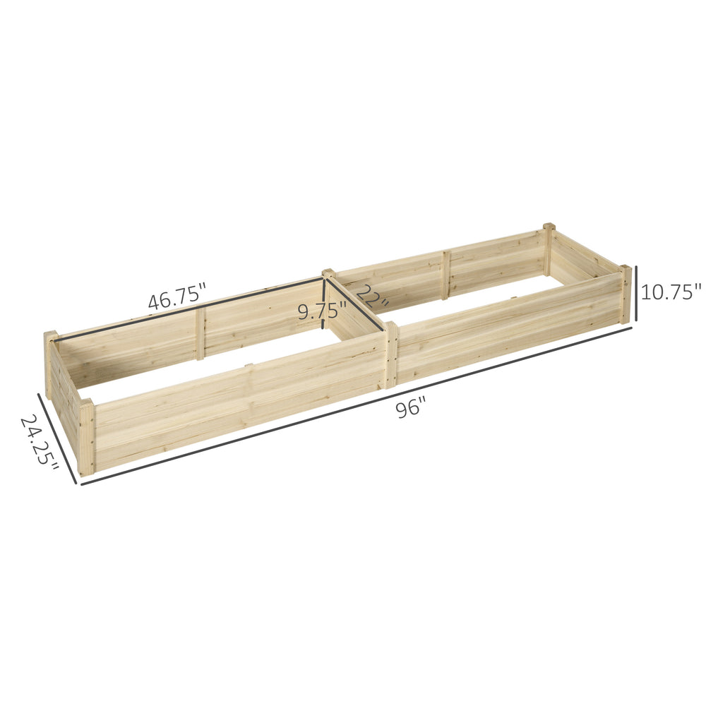Outsunny 8x2ft Wooden Raised Garden Bed Kit, Elevated Planter with 2 Boxes, Self Draining Bottom and Liner, Patio to Grow Vegetables, Herbs, and Flowers, Natural Media 7