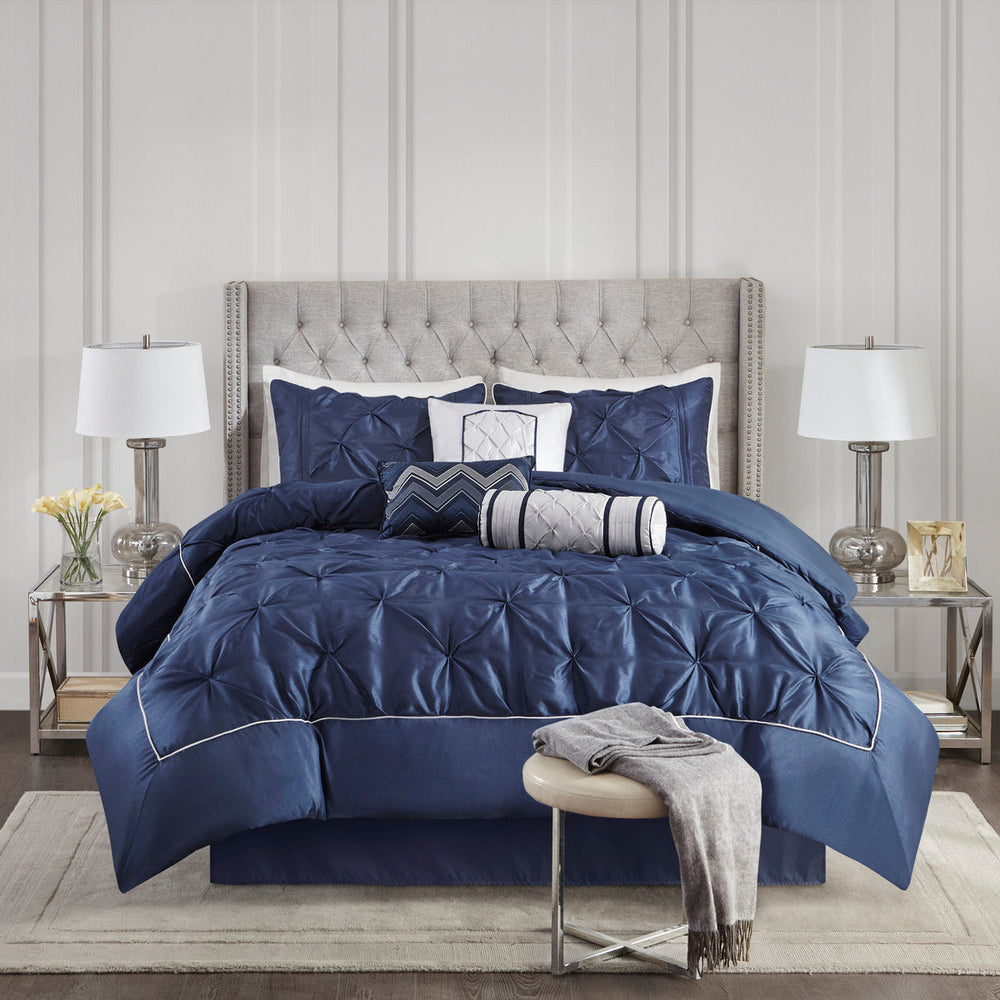7 Piece Tufted Comforter Set Navy King Media 3