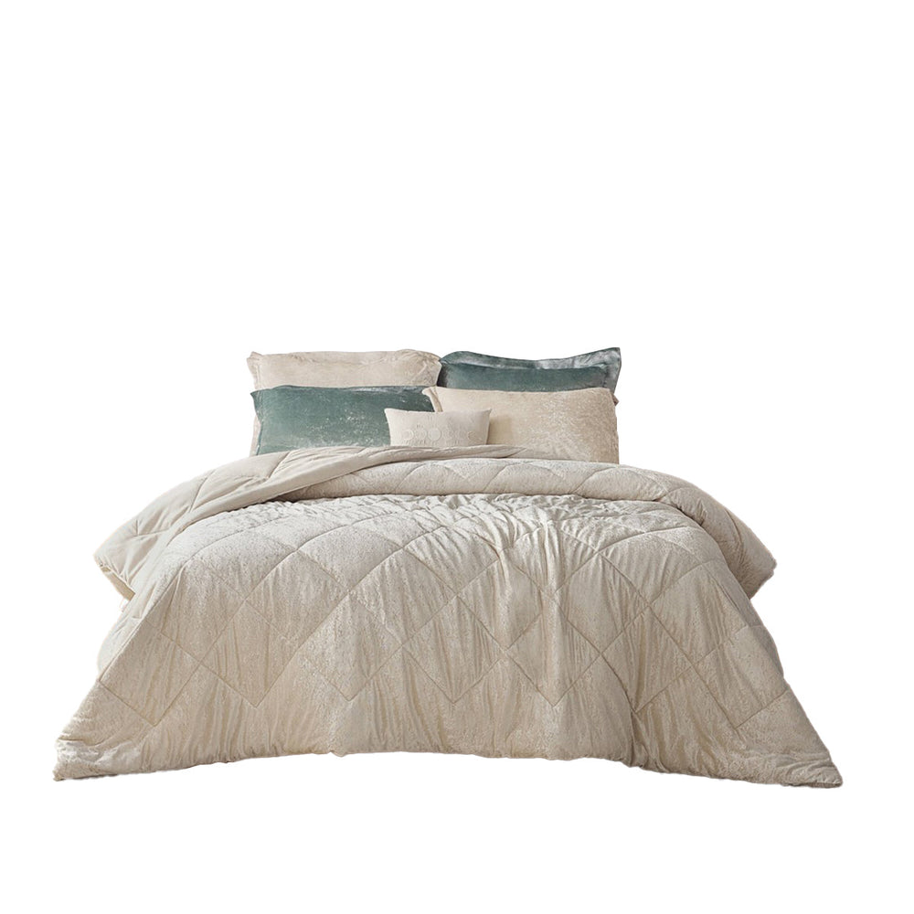 4 PCS King/Cal King Velvet Duvet Cover Set with Throw Pillow Champagne Media 7