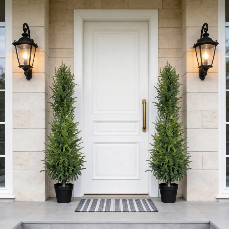5' Artificial Real Touch Pine Tree in Black Plastic Pot, 2pc/set