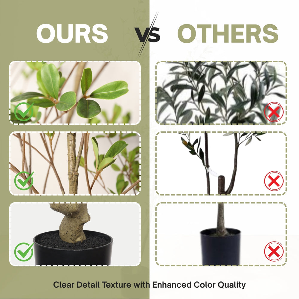 Lifelike Artificial Olive Tree with Black Plastic Pot, Faux Indoor Plant in Green Fabric Leaves, 60-Inch Tall for Home Living Room Decor Media 9