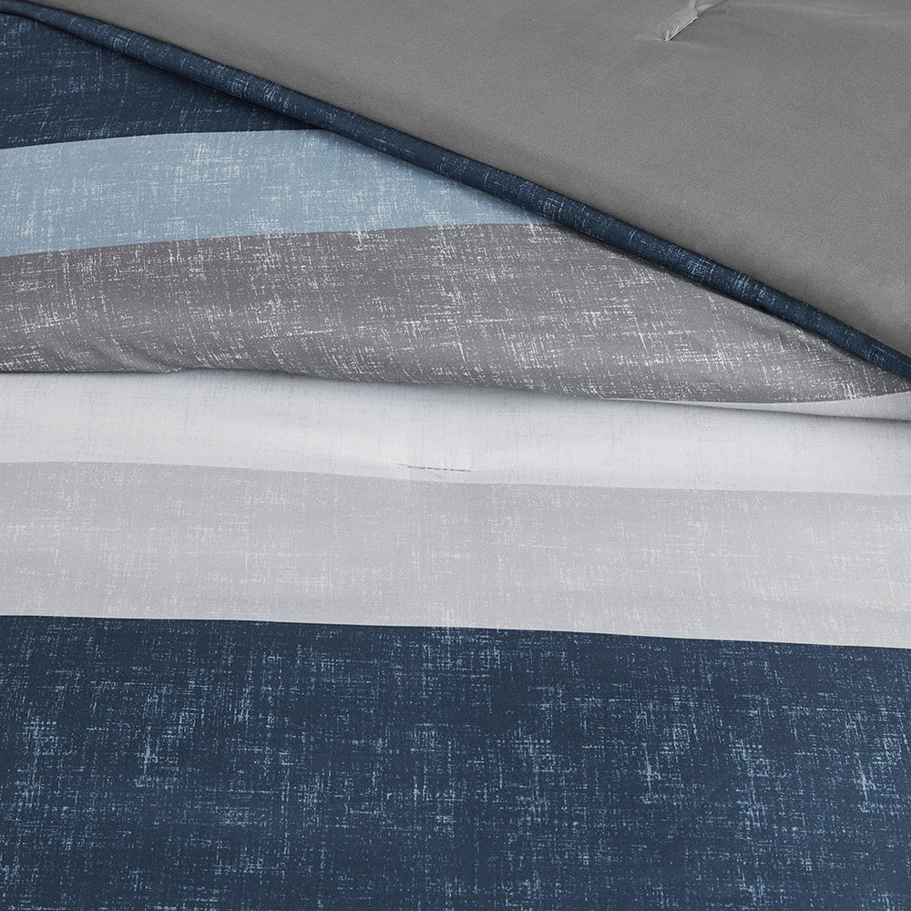 Stripe Comforter Set with Bed Sheets Blue/Grey Queen Media 11