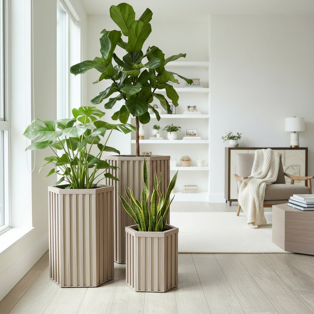 Hexagon Column Planter MD - Ash Brown Media 4