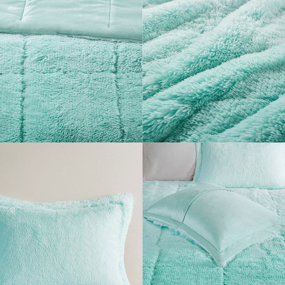 Full/Queen Ombre Shaggy Long Fur Comforter Mini Set Media 7