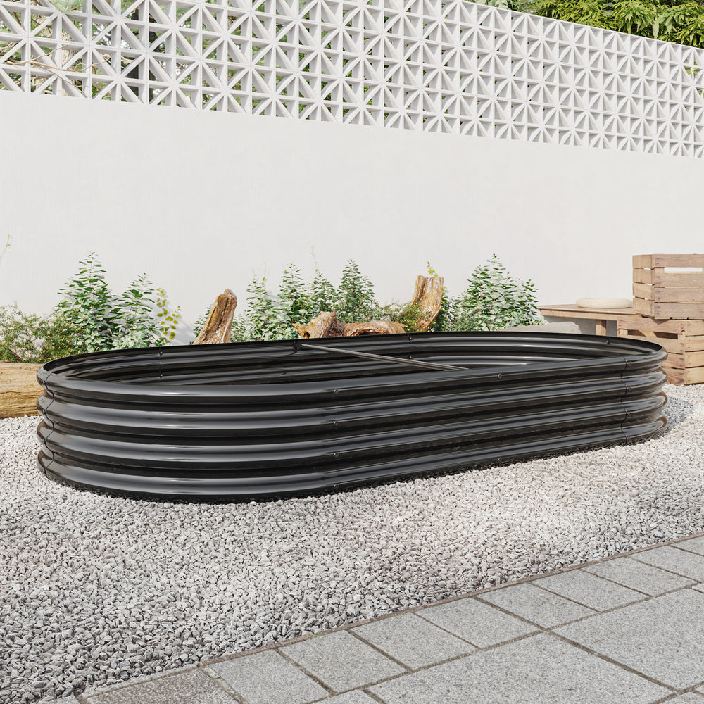 Raised Garden Bed Outdoor,   Oval Large Metal Raised Planter Bed for for Plants, Vegetables, and Flowers - Black Media 9