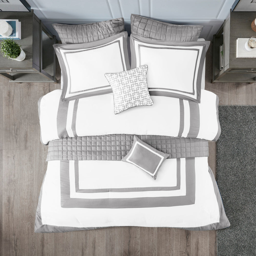 8 Piece Comforter and Quilt Set Collection Grey King/Cal King Media 9