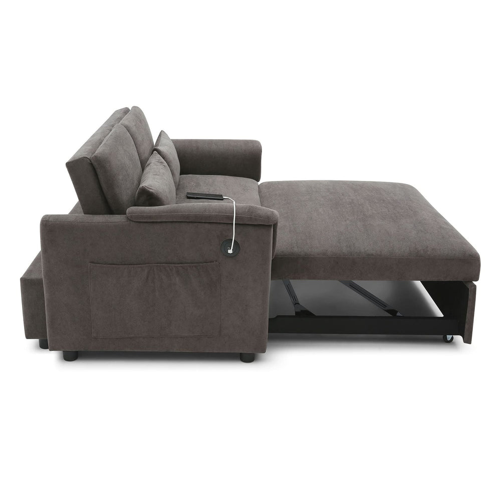 Velvet Sleeper Sofa With USB Ports & Cushioned Back & Two Seater Couch Media 5