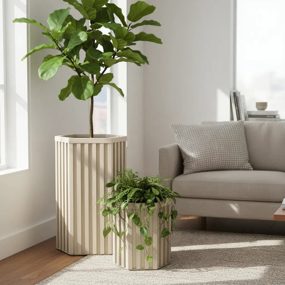 Hexagon Column Planter MD - Ash Brown Media 3