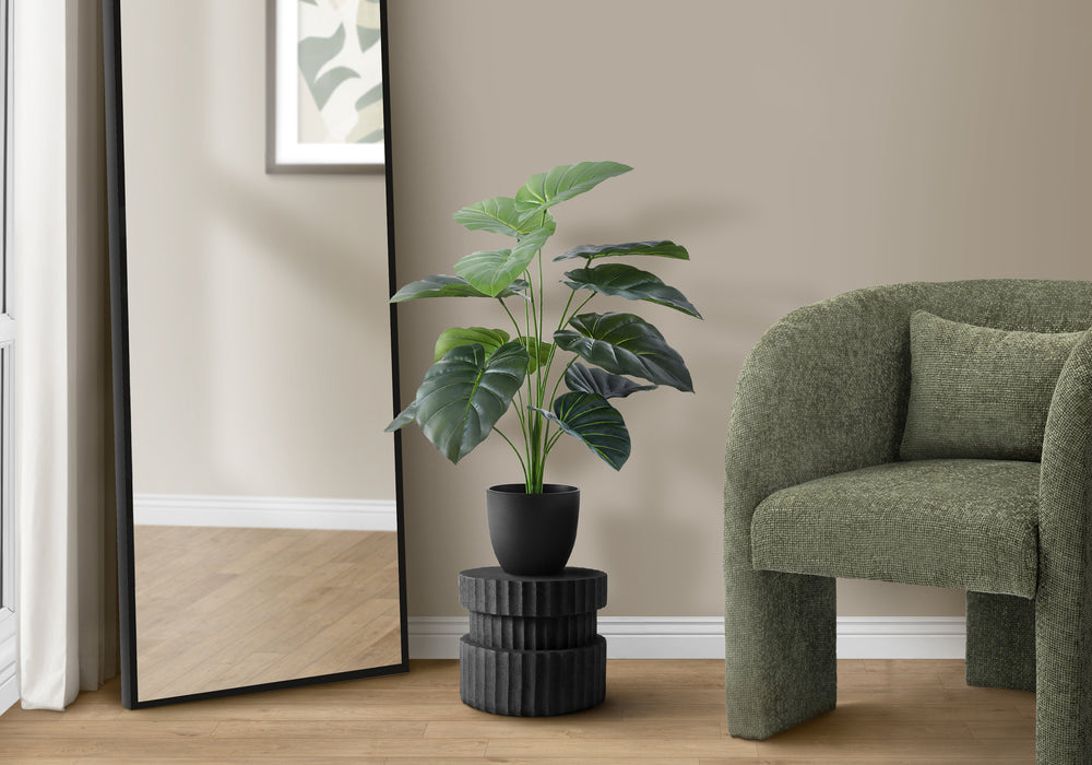Artificial Plant, 24' Tall, Alocasia, Indoor, Faux, Fake, Table, Greenery, Potted, Real Touch, Decorative, Green Leaves, Black Pot Media 1