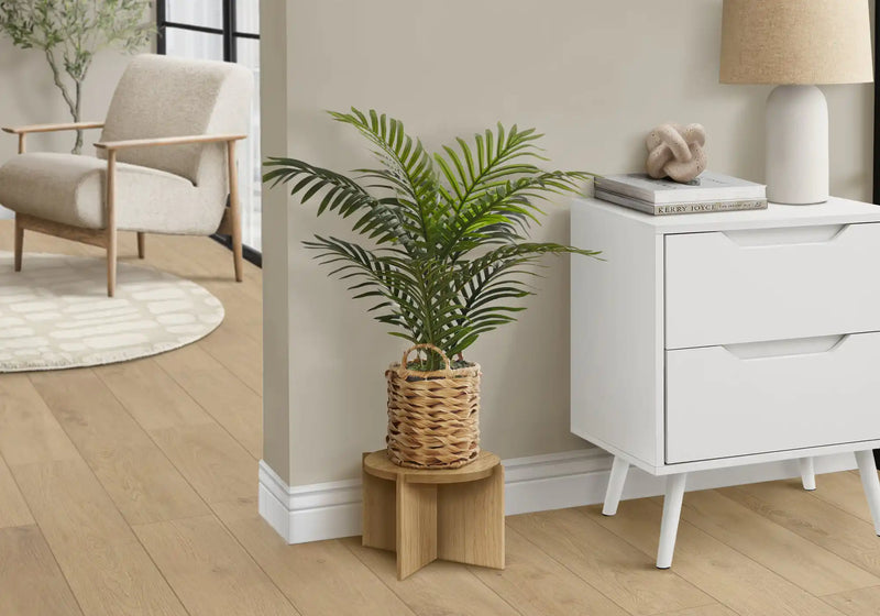Artificial Plant, 24' Tall, Palm, Indoor, Faux, Fake, Table, Floor, Greenery, Potted, Real Touch, Decorative, Green Leaves, Beige Woven Basket