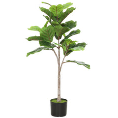 Fake Plant, Artificial Fiddle Leaf Fig Tree, Potted Plant with 28 PEVA Leaves and Flocked Soil, Green perspective