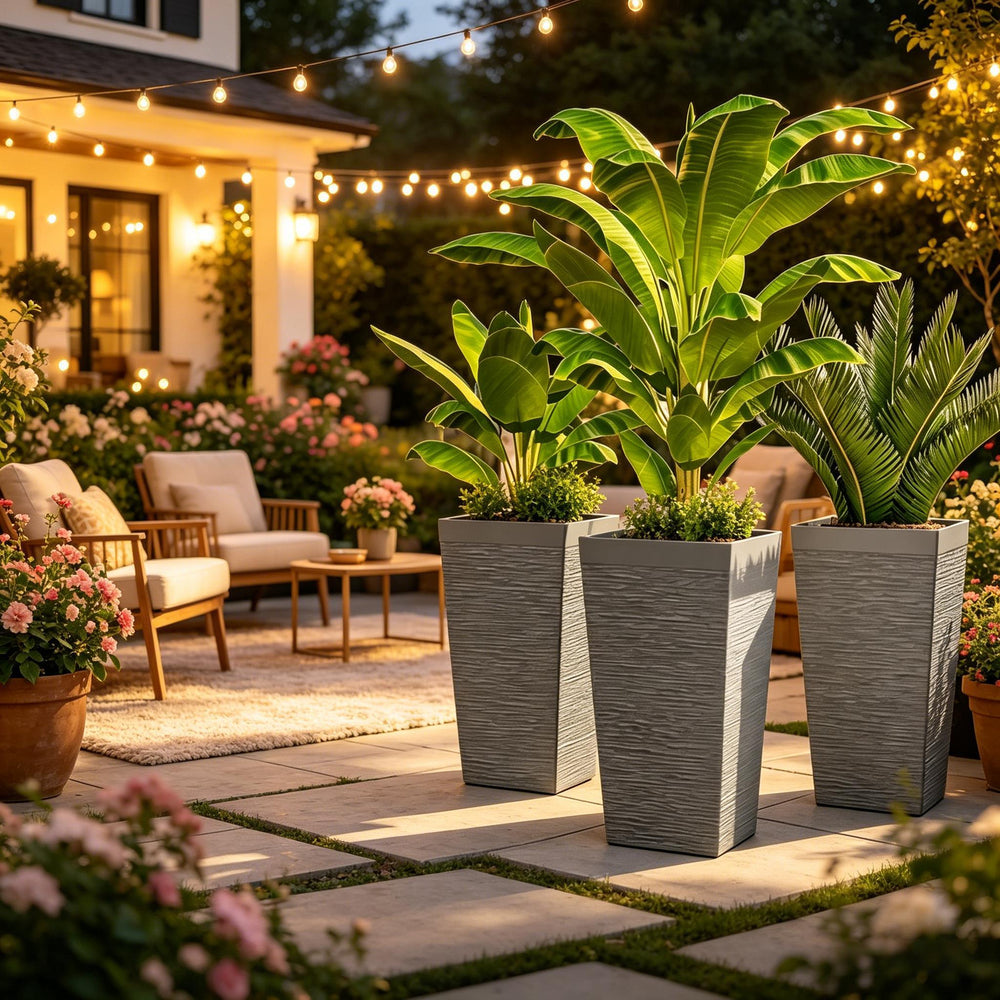 Stackable Design Tapered Planters,3-Piece Outdoor Planters,Tall Planters,Garden Planters(Only 3Pcs Planters) Media 1