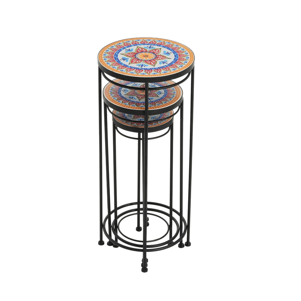Wesley Ceramic Tile Plant Stand Set with Durable Iron Frame in Black and Red Media 12