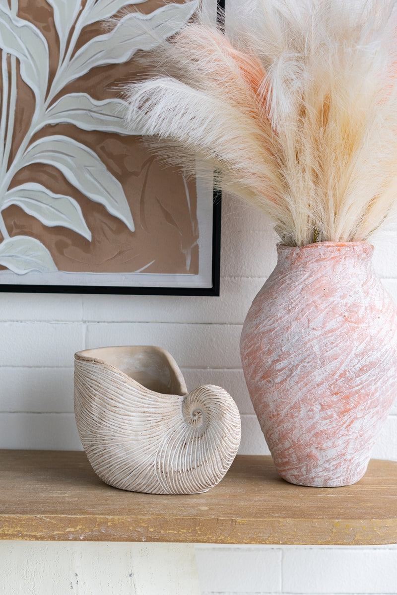 11.5x6.7x7.7' Sand and Cement Nautilus Shell Planter with Textured Beige Finish