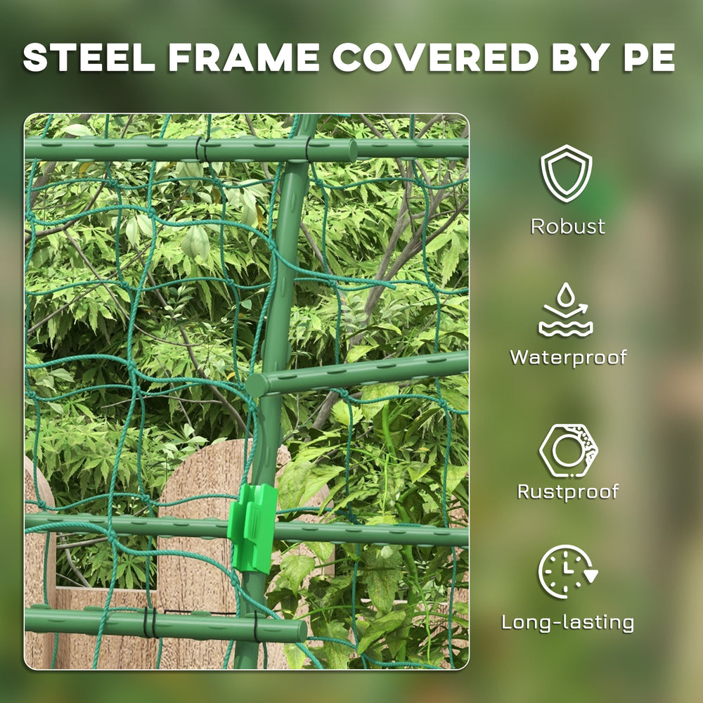 Outsunny Cucumber Trellis, 6.8' Tall Arch Trellis for Climbing Plants Outdoor, A-Frame, with Plastic Coated Steel Frame and Climbing Net, Support Vegetables, Peas, Fruit & Vines, Green Media 6