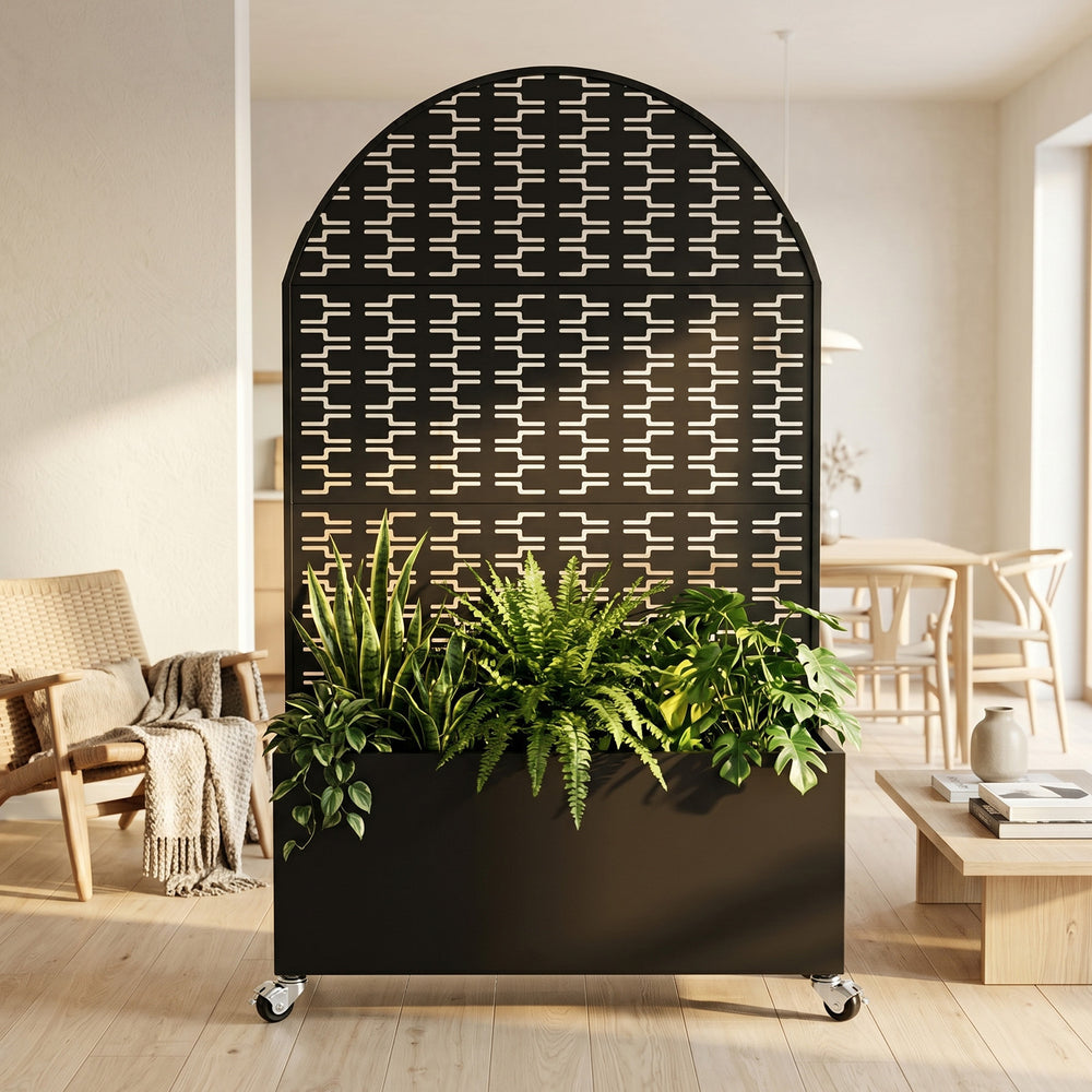 Arched Decorative Privacy Screen with Planter Box, 70.87' Tall Metal Freestanding Fence Planter, 46.8'×15.75'×16.92' Planter Box for Patio Balcony Backyard Media 4