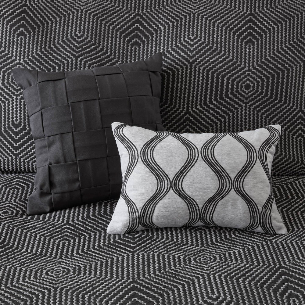 9 Pieces King Comforter Set,Black Multi Media 8