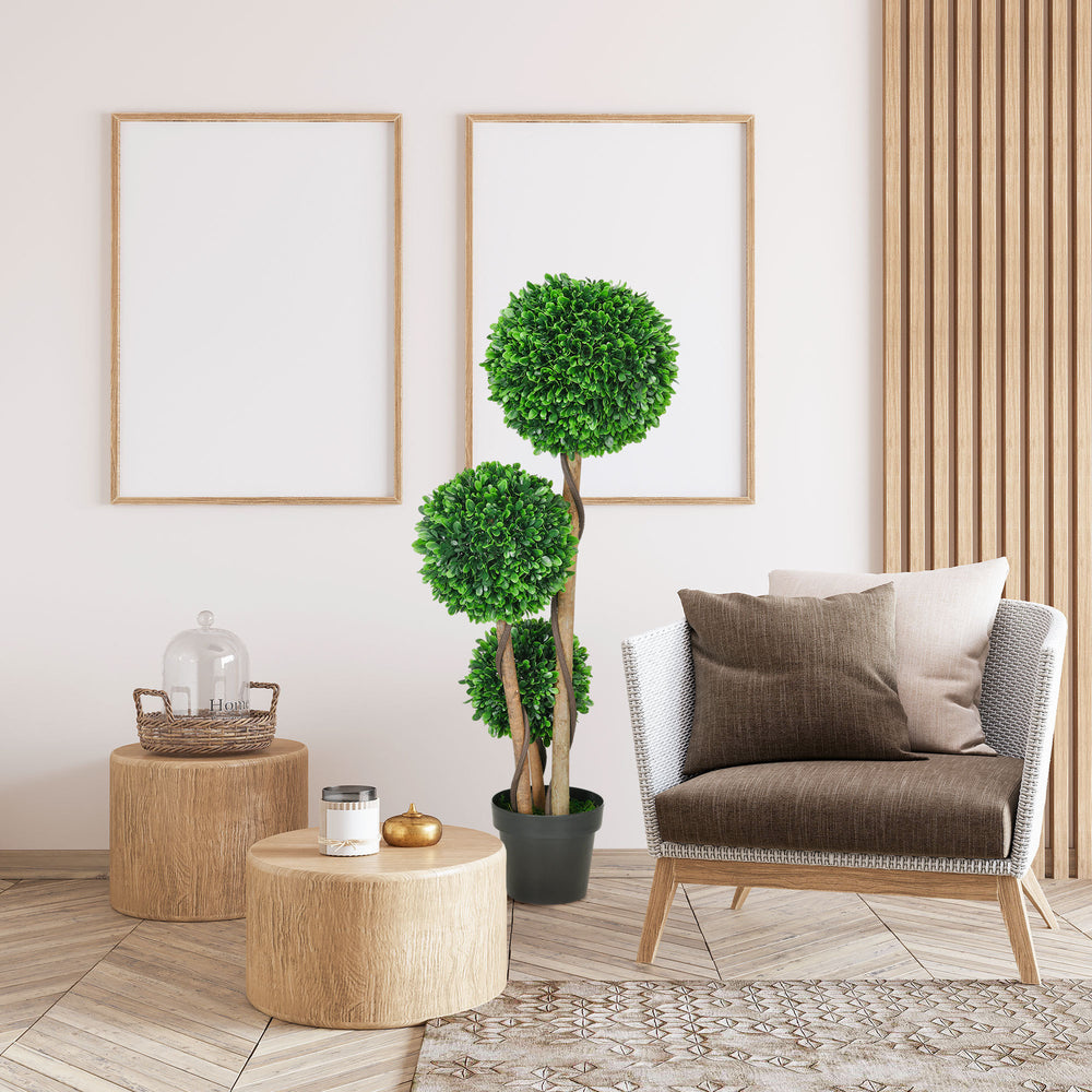 HOMCOM 3.5ft/43.25' Artificial 3 Ball Boxwood Topiary Tree with Pot, Indoor Outdoor Fake Plant for Home Office, Living Room Decor Media 4