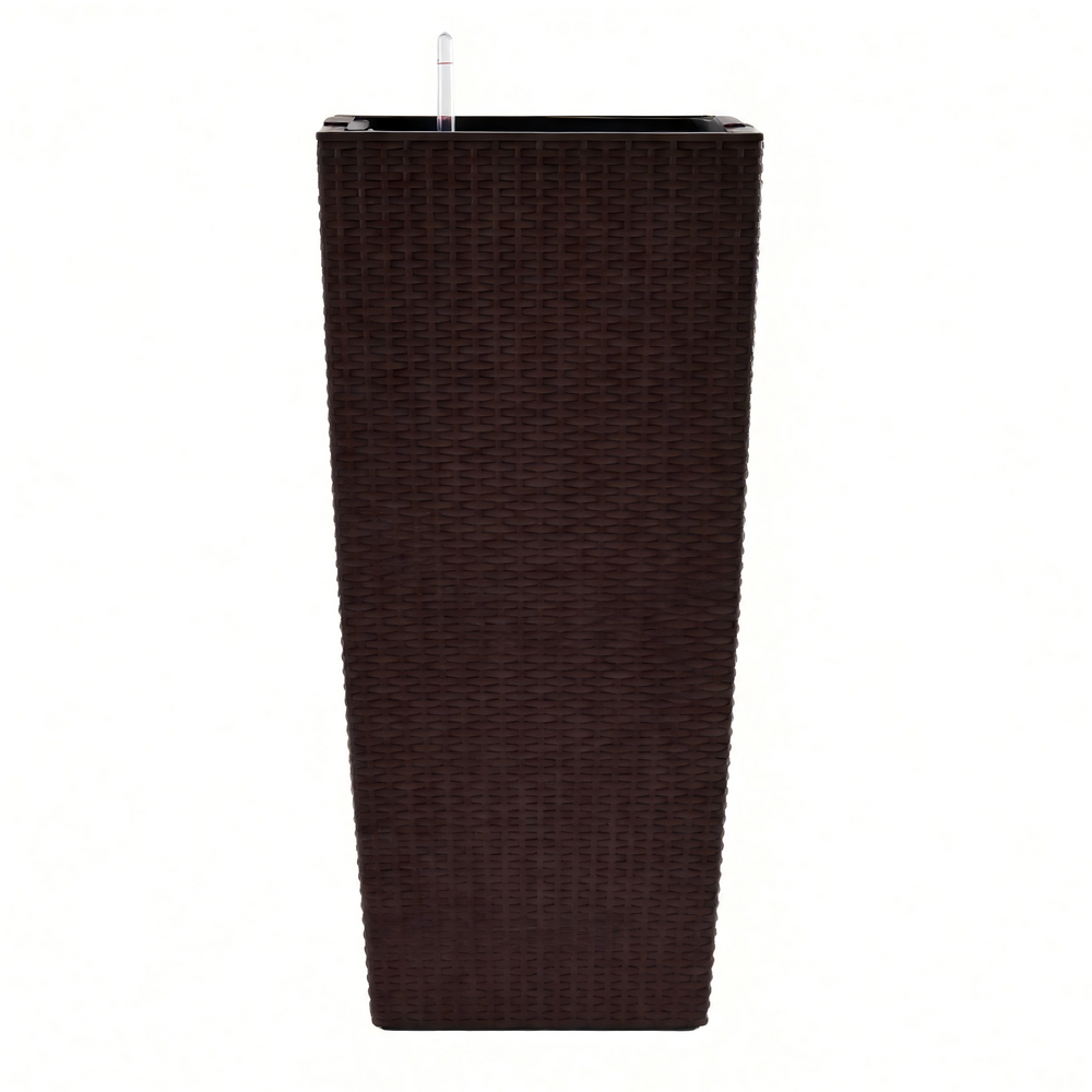 Brown Faux Rattan Large Self-Watering Flower Pot with Drainage Holes & Inner Tray, 30 in Tall Indoor Outdoor Planter for Garden Patio Porch Backyard Media 1