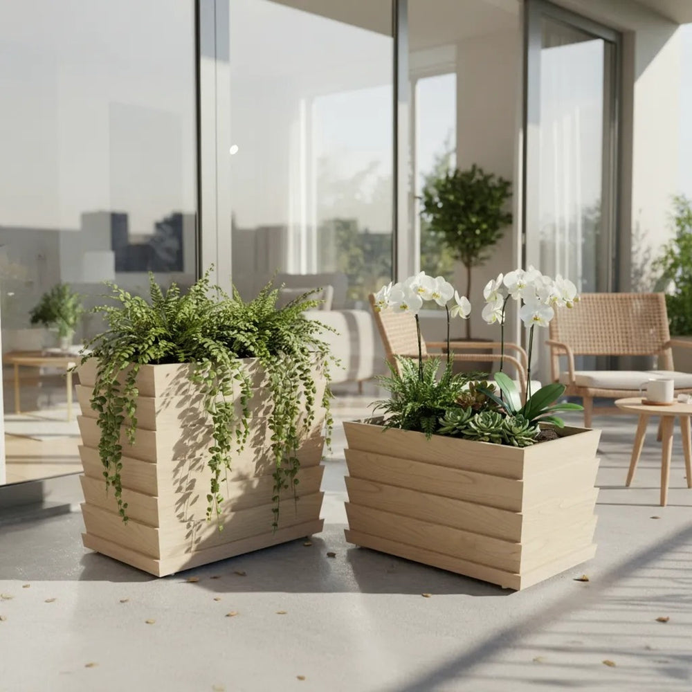Rectanglar Ridge Box Planter Tall - Ash Brown Media 5