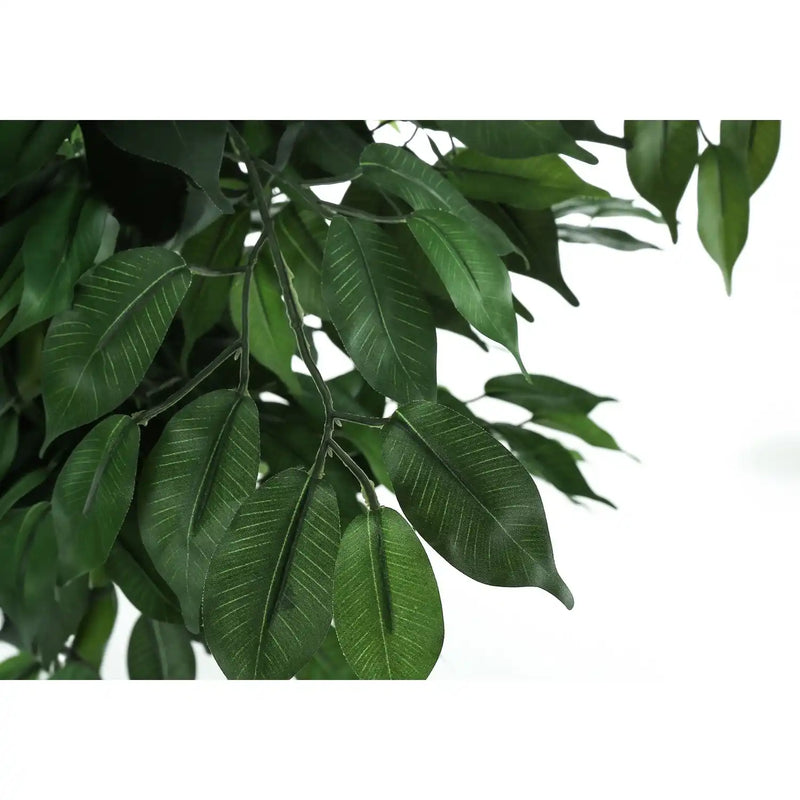 Artificial Ficus Tree Indoor Floor Plant, 58' Tall, Green Leaves, Black Pot, Faux Greenery Decorative Potted Plant