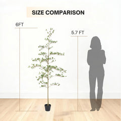6ft Artificial Olive Tree, Realistic Faux Potted Plant in Black Pot, Indoor & Covered Outdoor Decorative Tree for Living Room and Office, 1pc/set perspective